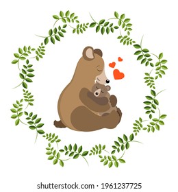 vector illustration and mother bear   cub