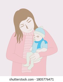 
Vector Illustration Of Mother Carrying Son In Her Arms
