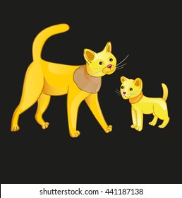 vector illustration of a mother cat and kitten