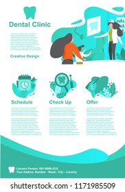 vector illustration - the mother checked her child to the dentist so that her child's teeth were healthy. poster template, web, modern design.