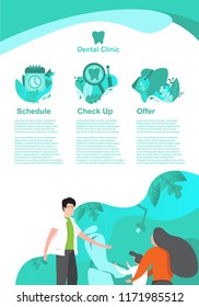 vector illustration - the mother checked her child to the dentist so that her child's teeth were healthy. poster template, web, modern design.