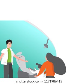 vector illustration - the mother checked her child to the dentist so that her child's teeth were healthy. modern design.