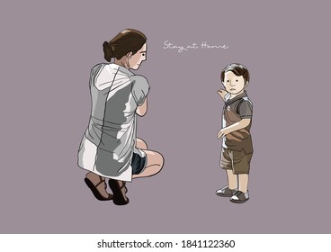 Vector Illustration of Mother and Child
