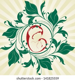 Vector illustration of of mother and child with floral background.