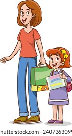 vector illustration of mother and child shopping