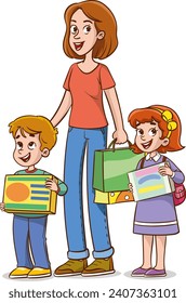 vector illustration of mother and child shopping