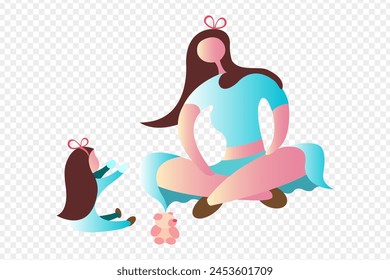 Vector illustration of mother with daughter cartoon on transparent background