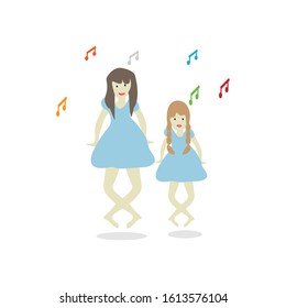 vector illustration mother and daughter dancing having fun together, Mothers Day isolated.