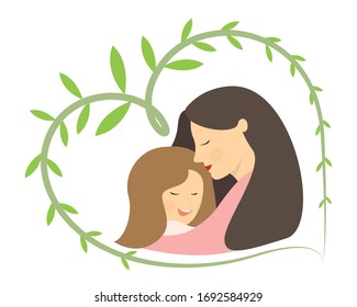 Vector illustration of a mother and daughter. Mothers day theme. Eps, banner.
