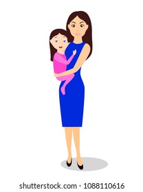 vector illustration, mother with daughter on hands, isolated drawing