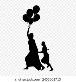 Vector illustration of mother with daughter silhouette on transparent background