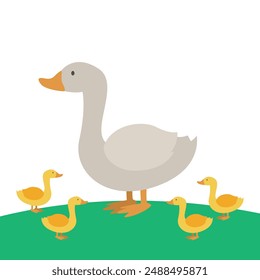 Vector Illustration of Mother Duck with Ducklings