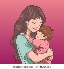 Vector illustration of a mother embracing her child