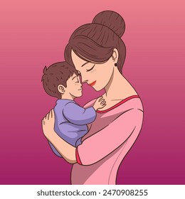 Vector illustration of a mother embracing her child