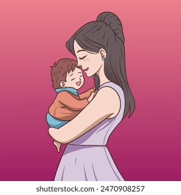 Vector illustration of a mother embracing her child