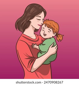 Vector illustration of a mother embracing her child