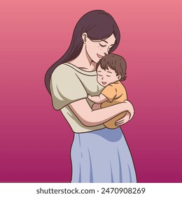 Ilustración vectorial de una madre abrazando a su hijo
