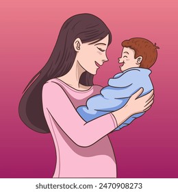 Vector illustration of a mother embracing her child
