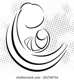 Vector illustration of mother and her baby