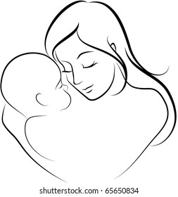 Vector illustration of mother and her baby