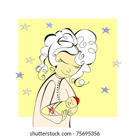 Vector illustration of mother and her baby