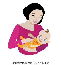 Vector Illustration of a mother with her cute baby - stock vector