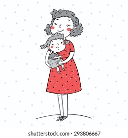 Vector illustration of mother and her daughter. Mother's day greeting card