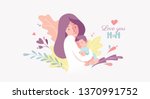 Vector Illustration Of Mother Holding Baby Son In Arms. Happy Mother`s Day Greeting Card.