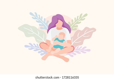 Vector Illustration Of Mother Holding Baby Son In Arms. 
Happy Mother`s Day Greeting Card.