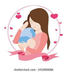 vector Illustration Of Mother Holding Baby Son In Arms vector 