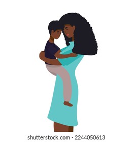 Vector Illustration Of Mother Holding Baby Son In Arms. Happy Mother s Day Greeting Card
