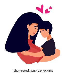 Vector Illustration Of Mother Holding Baby Son In Arms. Happy Mother s Day Greeting Card