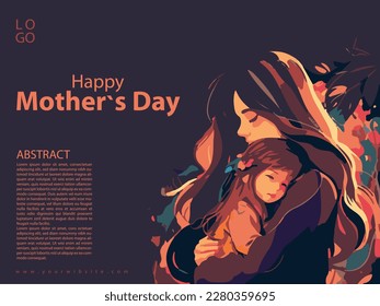 Vector Illustration Of Mother Holding Baby Son In Arms. Happy Mother`s Day Greeting Card.