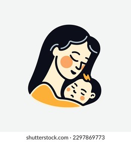 Vector Illustration Of Mother Holding Baby Son In Arms. Happy Mother`s Day Greeting Card.