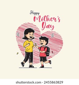 Vector Illustration Of Mother Holding Baby Son In Arms. Happy Mother`s Day.