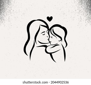 Vector illustration of a mother holding her son's child in her hands. Mother's Day greeting card.