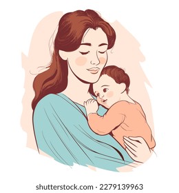 Vector illustration of a mother holding her son in her arms. Happy Mother's Day.