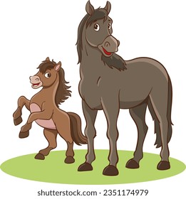 vector illustration of mother horse and baby horse