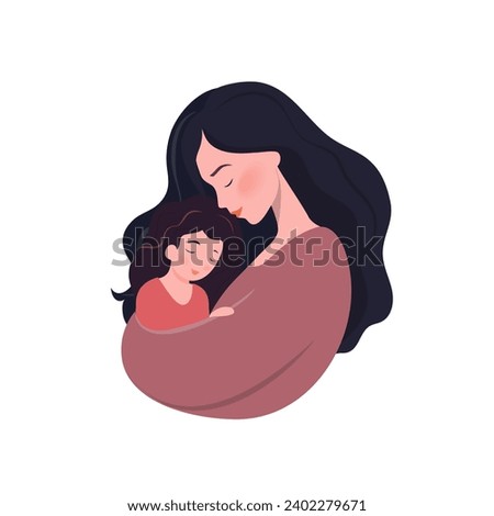 Vector illustration of mother hugging daughter. Happy Mother's Day.
