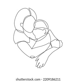 Ilustración vectorial de la madre abrazando a su hijo dibujado en estilo de arte lineal