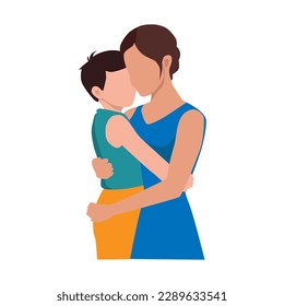 vector illustration of mother hugging her child, mothers day