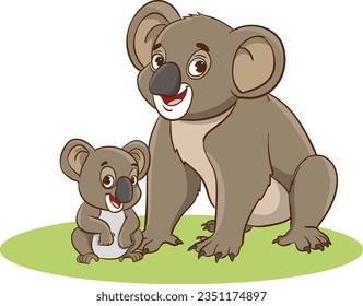 vector illustration of mother koala and baby koala