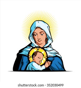 Vector illustration of Mother Mary with Jesus Christ 