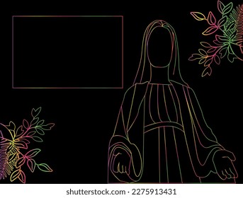 vector illustration of mother Mary illustration with neon line art for Catholic Christian religious poster or background template