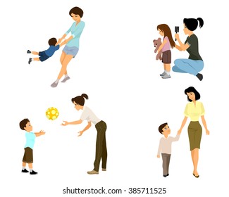 Vector illustration of a mother playing with child