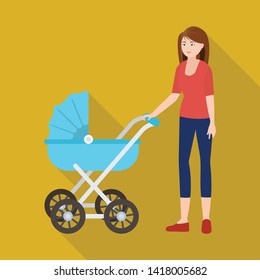 Vector illustration of mother  and pram symbol. Set of mother  and mom stock vector illustration.