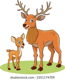 vector illustration of mother roe deer and baby roe deer