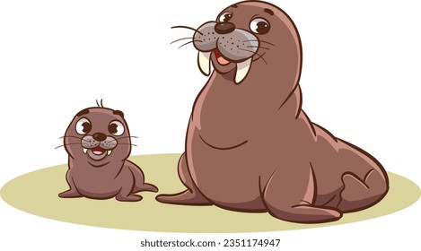 vector illustration of mother seal and baby seal