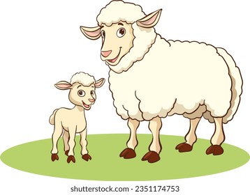 vector illustration of mother sheep and baby sheep