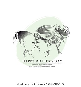Vector illustration Mother silhouette with her baby Card of Happy Mothers Day with beautiful woman and child